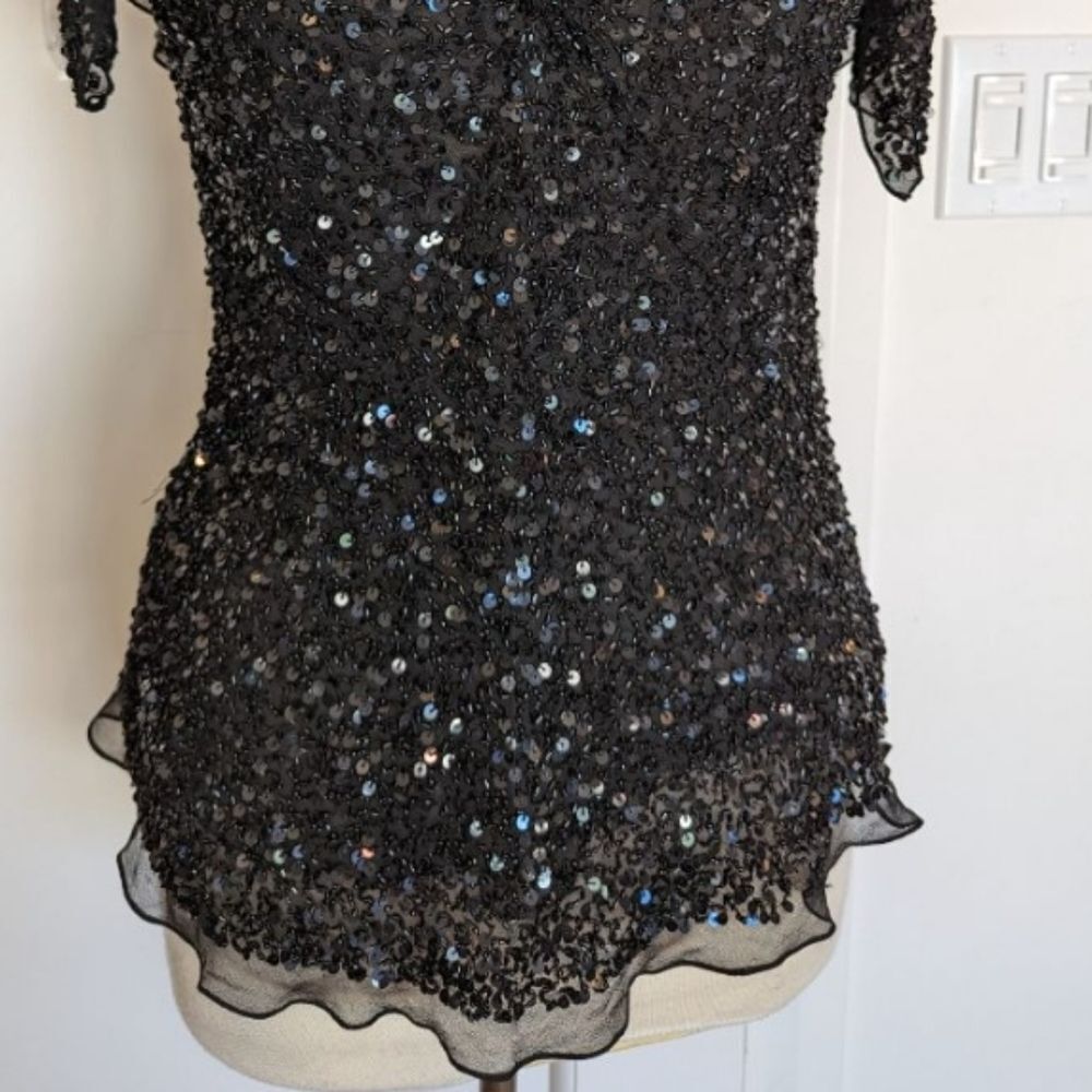 VINTAGE Adrianna Papell Size XL Top Elegant Black Sequin Womens Blouse Dressy - Picture 3 of 16